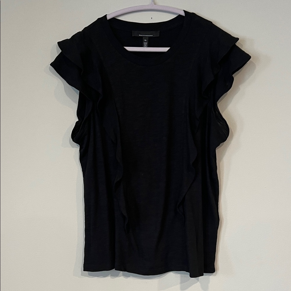 White House Black Market Black Ruffle Muscle Tee